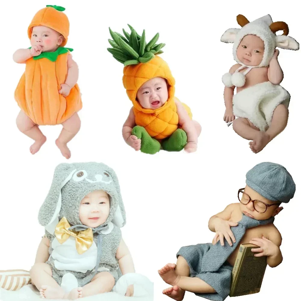 Newborn Baby Photography Props Fotografia Animals Fruits Bodysuit+Hat Halloween Cosplay Costume Studio ShootsClothing