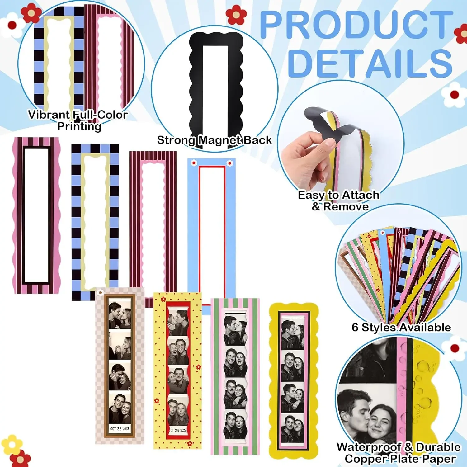 8 Stück Kühlschrankmagnet-Fotobox-Rahmen, Bunte Retro-Vertikalfotohalter, Wiederverwendbare Dekoration für Küche & Zuhause, Verschiedene Stile – Detail 2