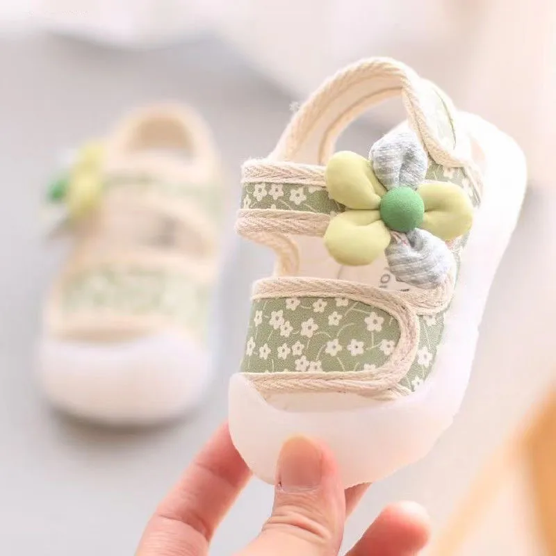 Sandal Bayi Perempuan Congme Sepatu Flat Bunga Anak Perempuan Baru Lahir Mode Sepatu Walker Lucu Melindungi Kaki Antiselip