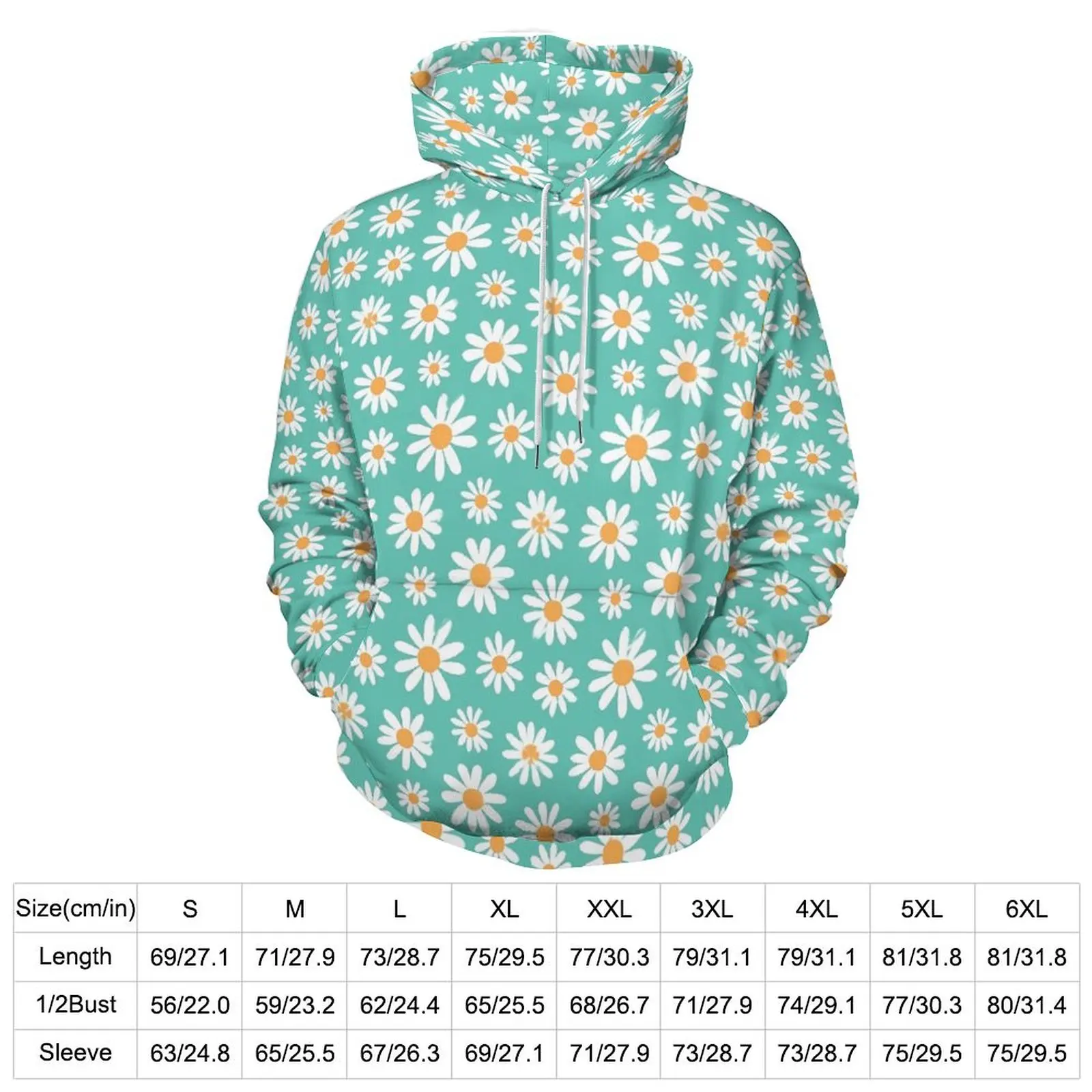 White Retro Flower Hoodies Daisies Floral Street Fashion Oversized Pullover Hoodie Unisex Long Sleeve Casual Hooded Sweatshirts