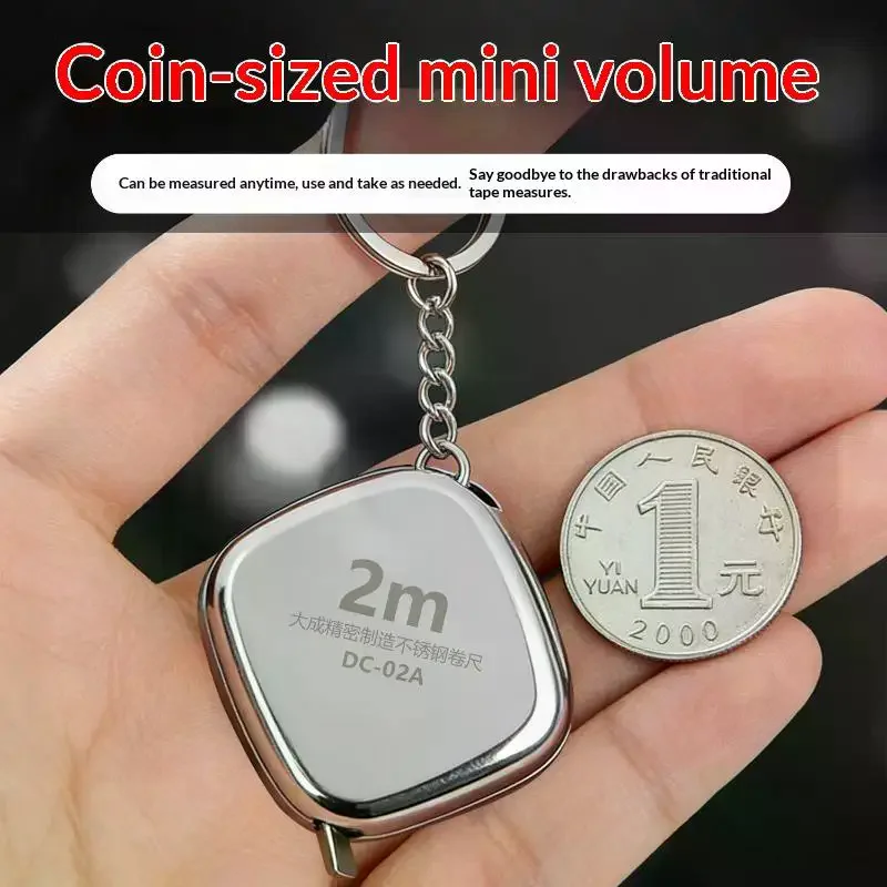 1PCS Mini 2m Small Tape Measure Keychain, Stainless Steel Retractable Key Ring Tape Measure Precision Pocket Tape Measure