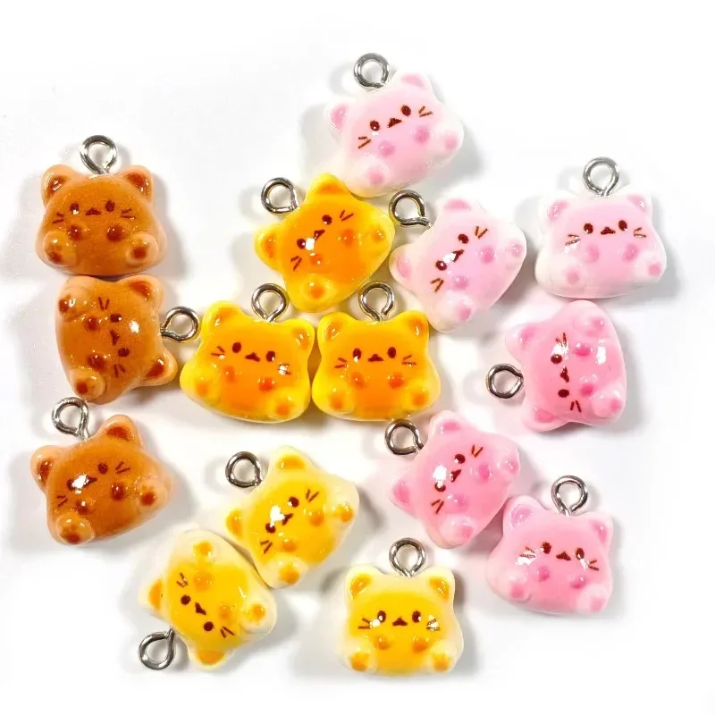 10Pcs Bright Food Shape Resin Pendants Kawaii Mini Cat Bread Charms DIY Craft Accessories For Earrings Bracelets Jewelry Making