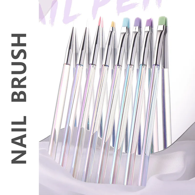 1/8 Uds delineador para decoración de uñas dibujo pintura juego de pinceles para uñas polvo acrílico tallado extensión de Gel UV herramientas de pluma de manicura