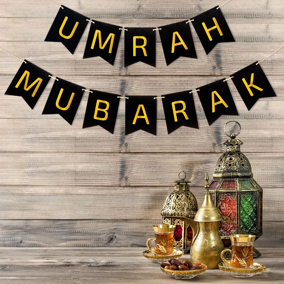 Umrah Mubarak Banners EID Mubarak Decoration 2025 for Home Bunting Banner Ramadan Kareem Islamic Muslim Party Eid Al Adha Gifts