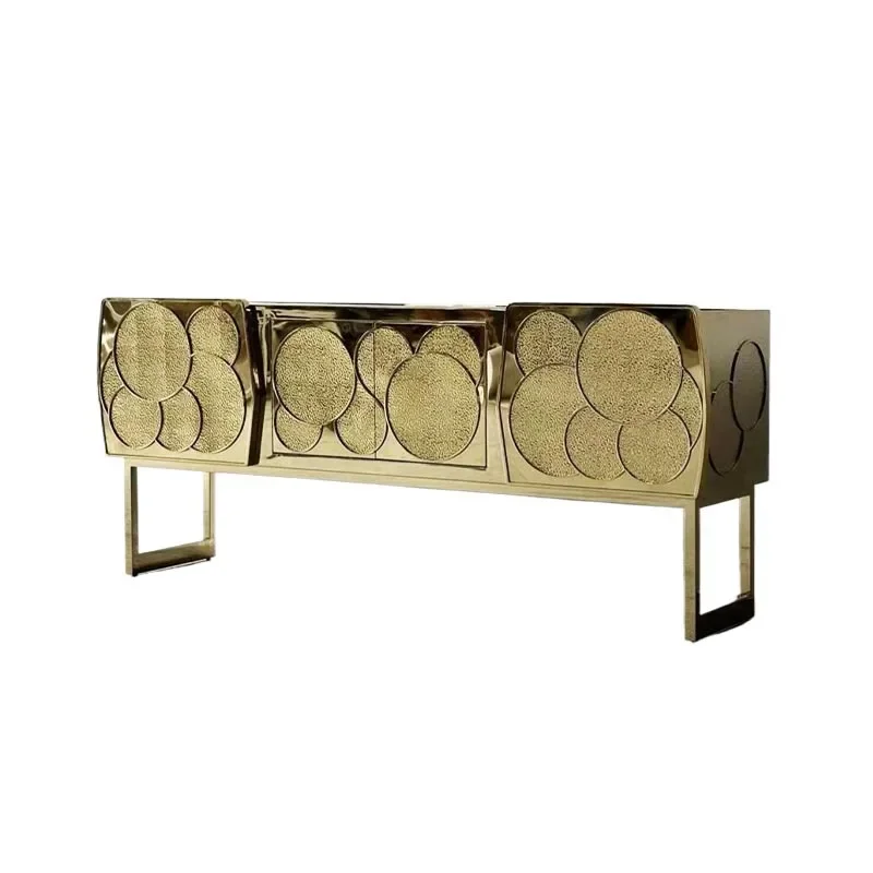 

Light luxury stainless steel entrance cabinet, modern high-end sense of household villa, solid wood storage