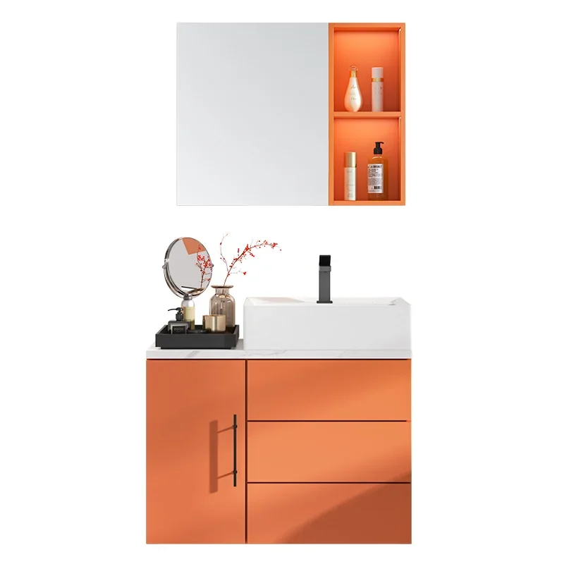 Nordic style solid wood bathroom cabinet combination, simple drainage basin after washing hands, small apartment bathroom