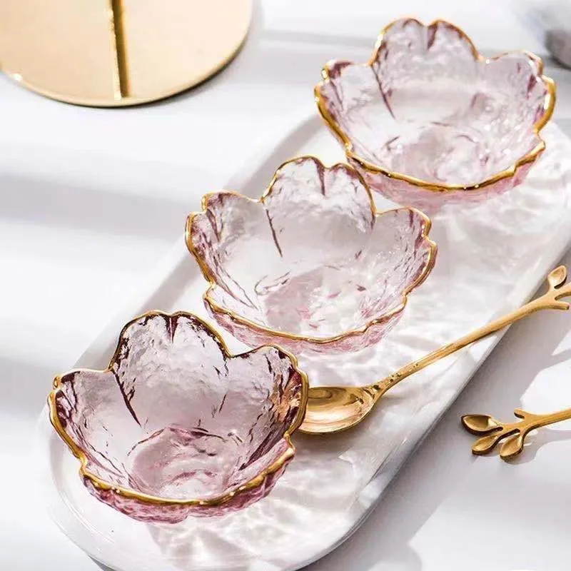 Transparent Cherry Blossom Glass Flavor Dish Seasoning Sauce Dish Dish Small Bowl Household Vinegar Dish Hot Pot Dish