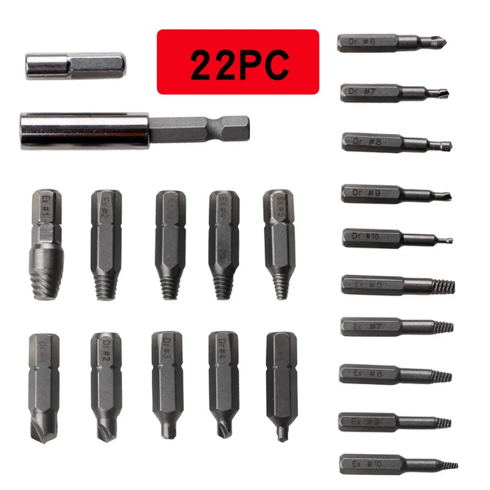 22PC Double Head Broken Screw Extractor Reverse Thread Bolt Removal Tool For Home Repairs DIY Projects Screw Extraction Tools