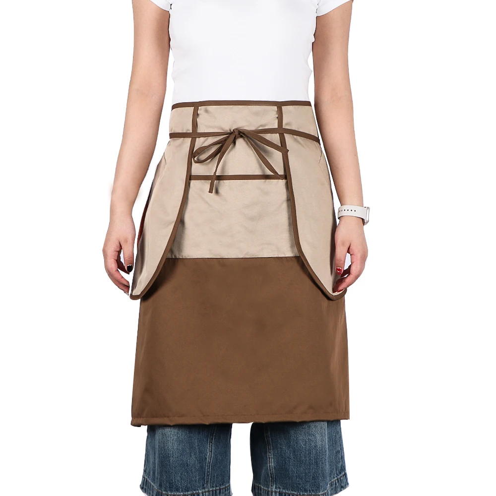 Half Waist Apron for Men and Women, Patchwork Color, 3 Pockets, 25 