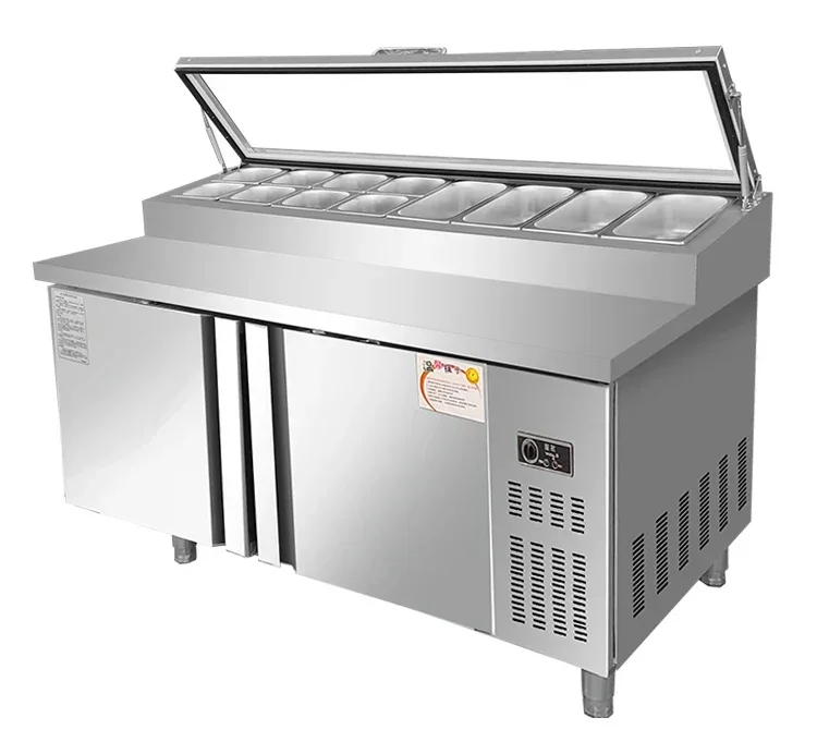 

Commercial Countertop Display Refrigerator Counter Top Stainless Steel Workbench Chiller Pizza Counter Display salad fridge