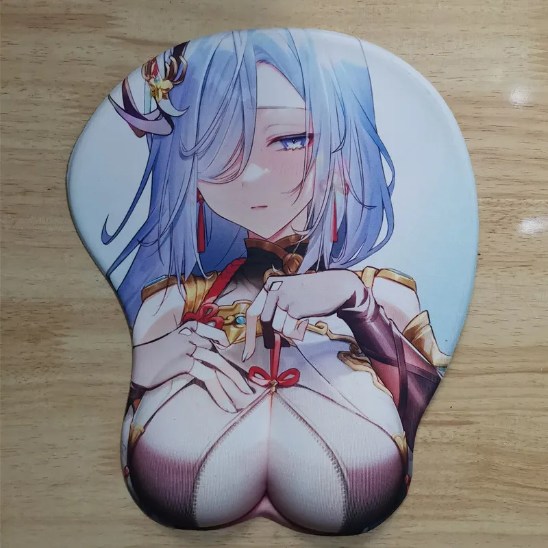 Genshin Impacto Manga Gamer Mouse Pad com Pulso, 3D Big Oppai, Tapete de Gel de Silicone, Bonito Mouse Pad, Anime Sexy, Manga