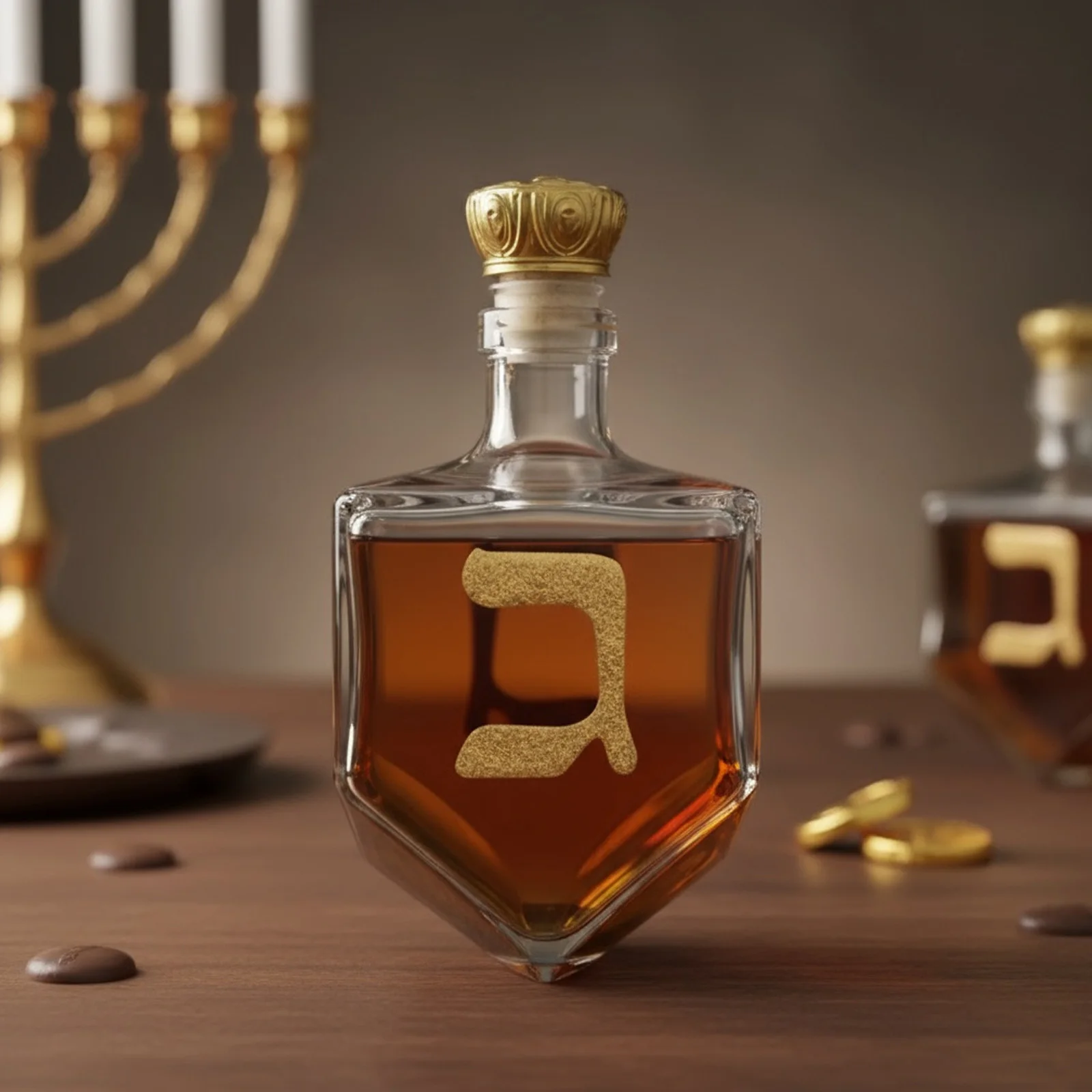 Hanukkah Judaica Glass Liquor Decanter W/ Golden Hebrew Letters Crown Cap Glass  Bottle for Festival Home Bar Display