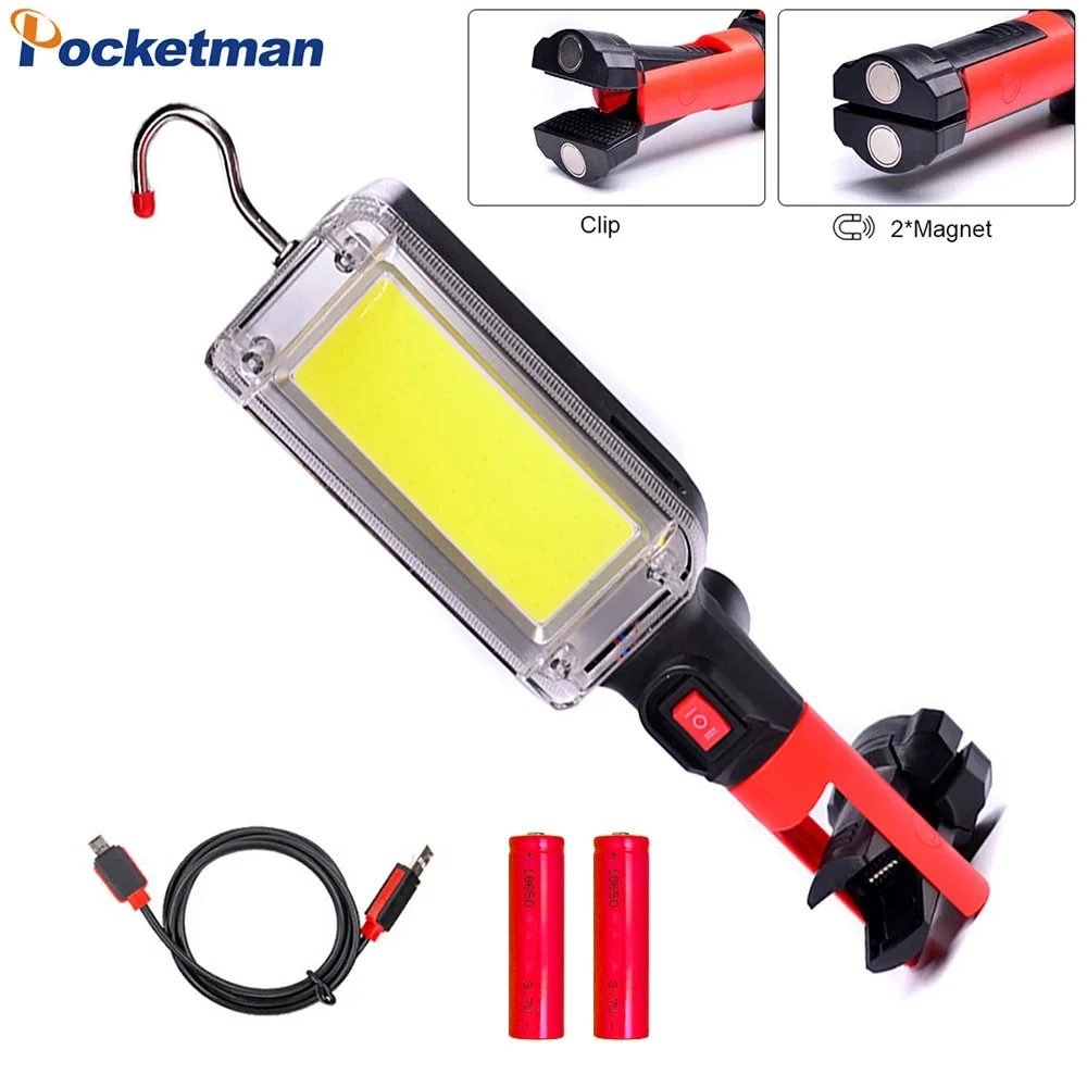 

Portable COB Work Light USB Rechargeable LED Flashlight 18650 Adjustable 2Mode Waterproof Magnetic Repair Design Camping Lantern