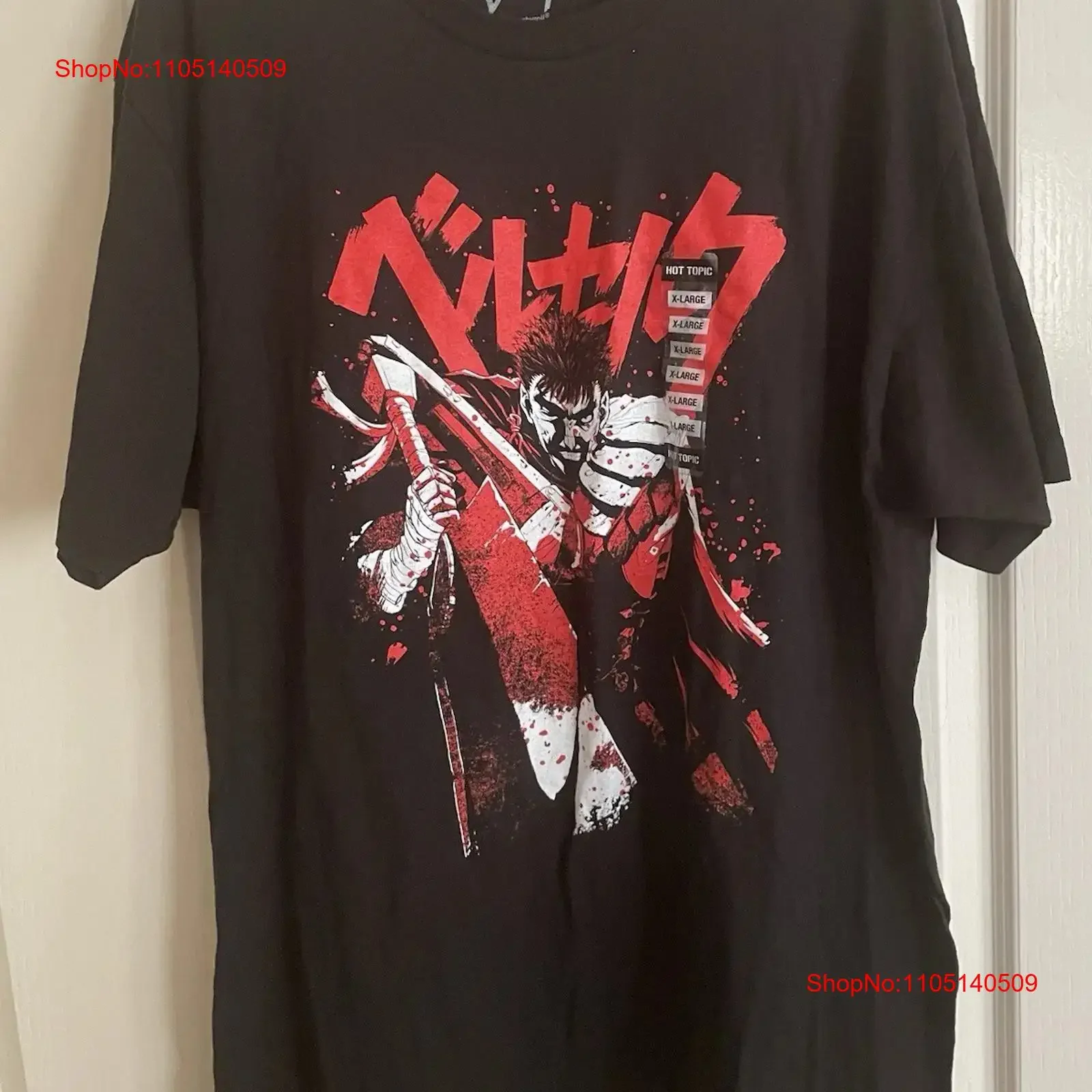 Berserk Manga Guts Men XL Black المبارز تي شيرت شعار أنيمي Crunchyroll الأحمر خمر غسلها للجنسين لينة مصمم الملابس