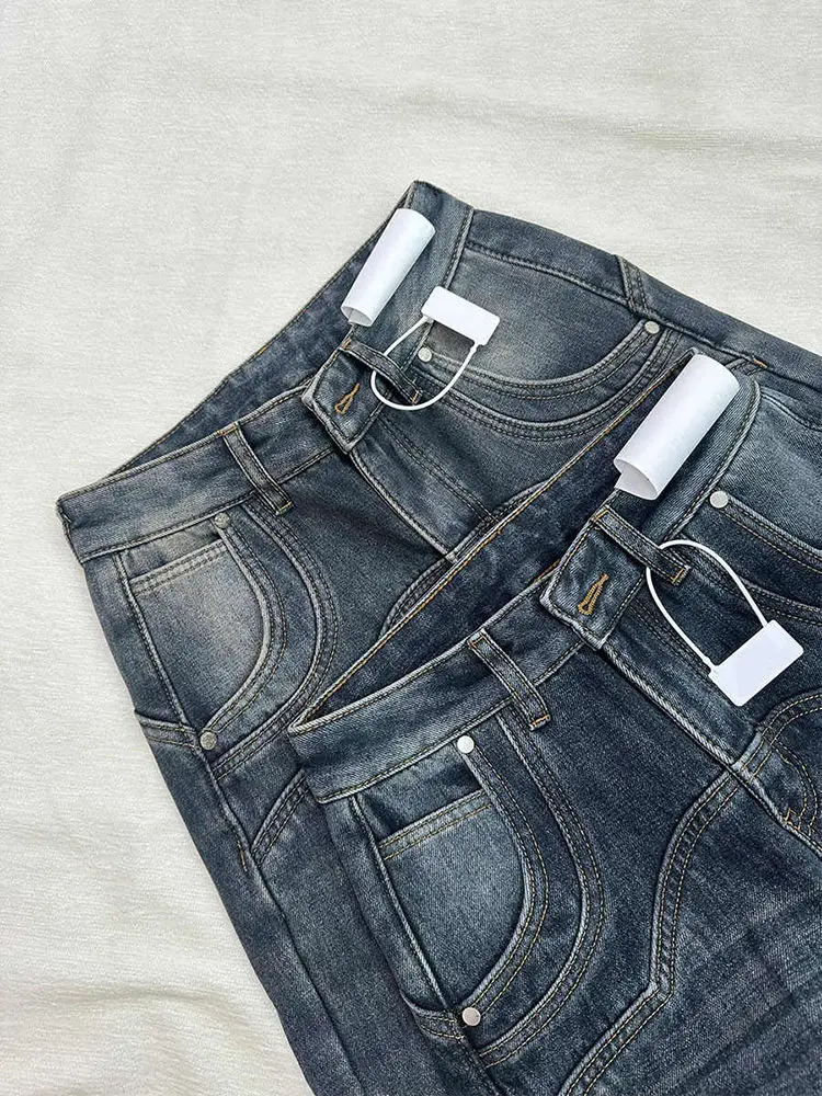 2025 겨울 플리스 안감 레트로 하이라이즈 루즈 플레어 진 여성용 논스틱 레그 빈티지 와이드 레그 편안한 스트레치 데님