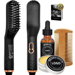 Men Beard Comb Set Hair Straightener Brush With Beard Oil Hair Curler Straightening Beard Straightener For Men Styling Tools