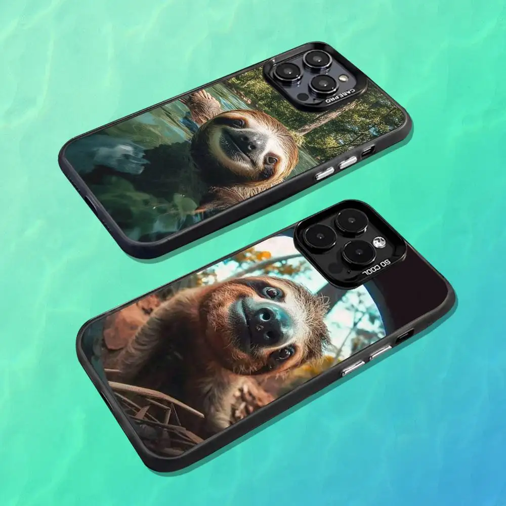 

Animal Cute Sloth Phone Case For iPhone 16,15,14,13,12,11,Mini,Pro,MAX Black Matte Shockproof Cover