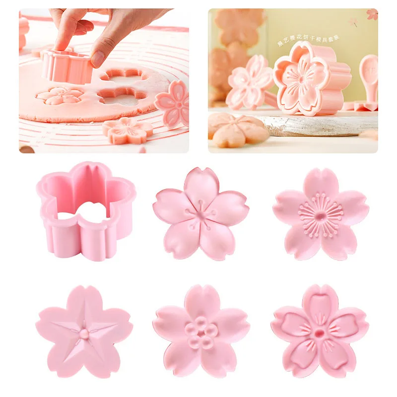 5pcs/set Sakura Flower Cookie Mold Stamp Biscuit Cutter Cherry Blossom DIY Fondant Cake Decor Floral Mould Kitchen Baking Tools