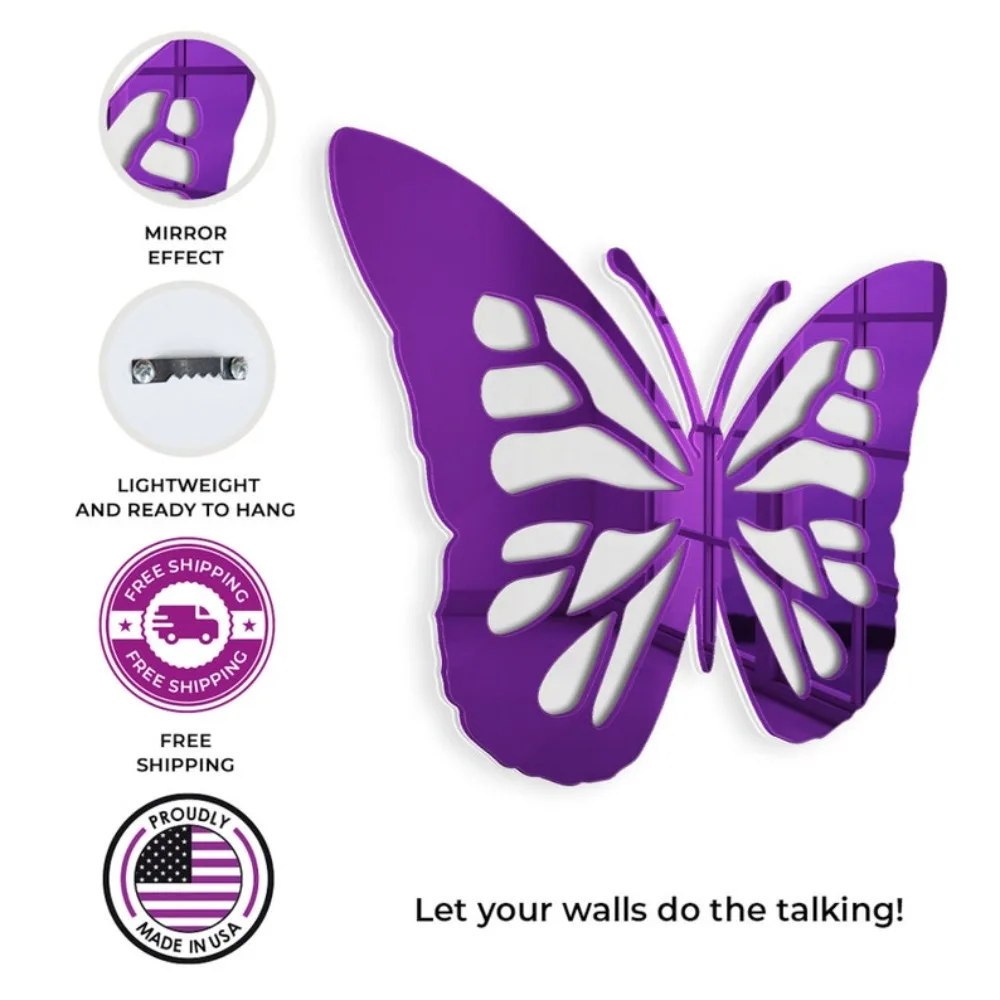 Butterfly Wall Art Cool Dorm Decor Home Decor Butterfly Mirror Acrylic Wall Hanging College Dorm Room Decor view 2