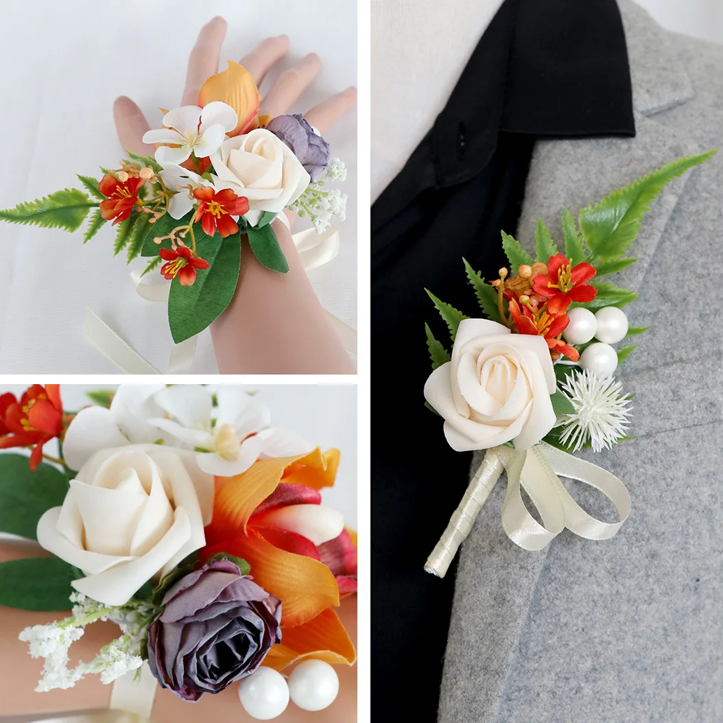 Imitation flower wedding accessories bridegroom and bride breast flower Sen series best man banquet dance sisters wrist flower