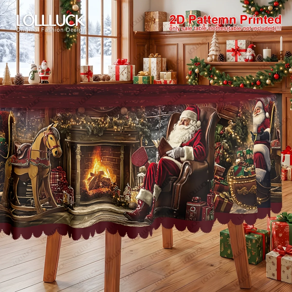 1 piece, Merry Christmas themed party tablecloth, red Santa reindeer snowflake design print