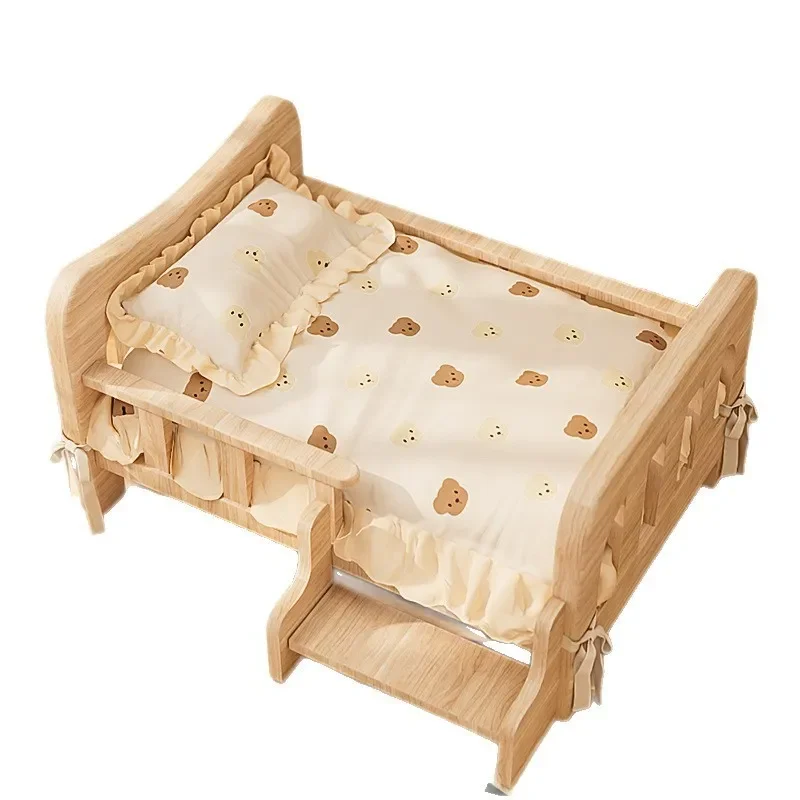 Elevated Solid Wood Dog Bed Raised Pet Kennel for Small Medium Large Dogs All Season Indoor Outdoor Furniture