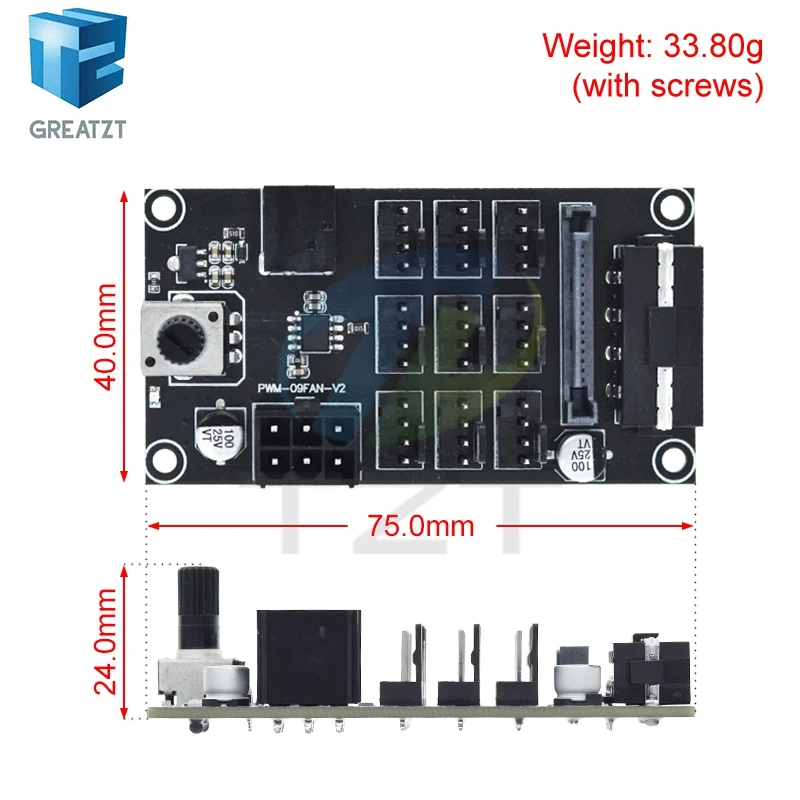 GREATZT PWM Computer Chassis Violent Fan Speed Controller 9-way High-power Fan Hub Controller Noise Reduction SATA Graphics Card