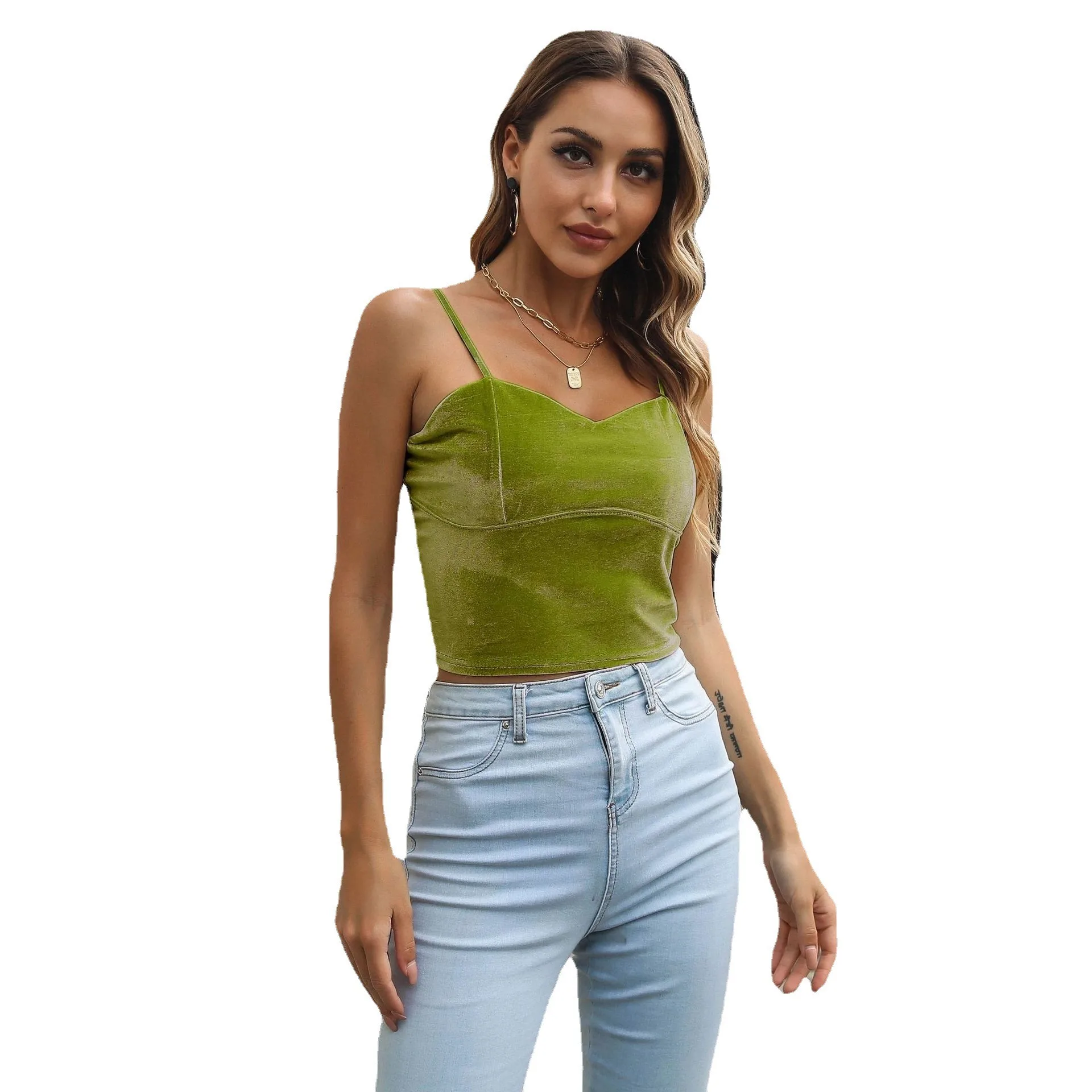 Women Summer Camisole Spaghetti Strap Light Beige Tank Neck Crop Vest Backless Black Sleeveless Top Elegant Red For Woman