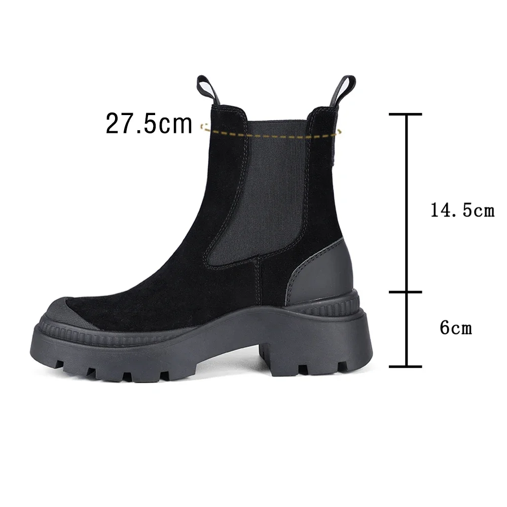 Taoffen Casual Chelsea Boots For Women Genuine Leather Warm Winter Long Plush Ankle Boots Block Heel Waterproof Non-slip Shoes