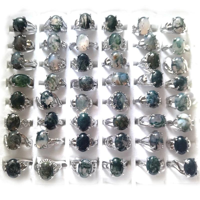 

Wholesale 50PCS Mix Lot Grass Agate x Natural Stone Rings Fashion Jewelry Lady's Ring