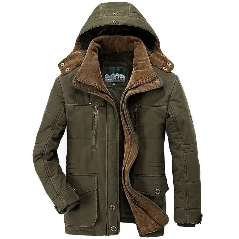 Winter Wool Warm Parka Men's New Ski Camping Thick fleece-lined Windproof Padded Jacket Men's Fashion Hooded Vintage Long Coat