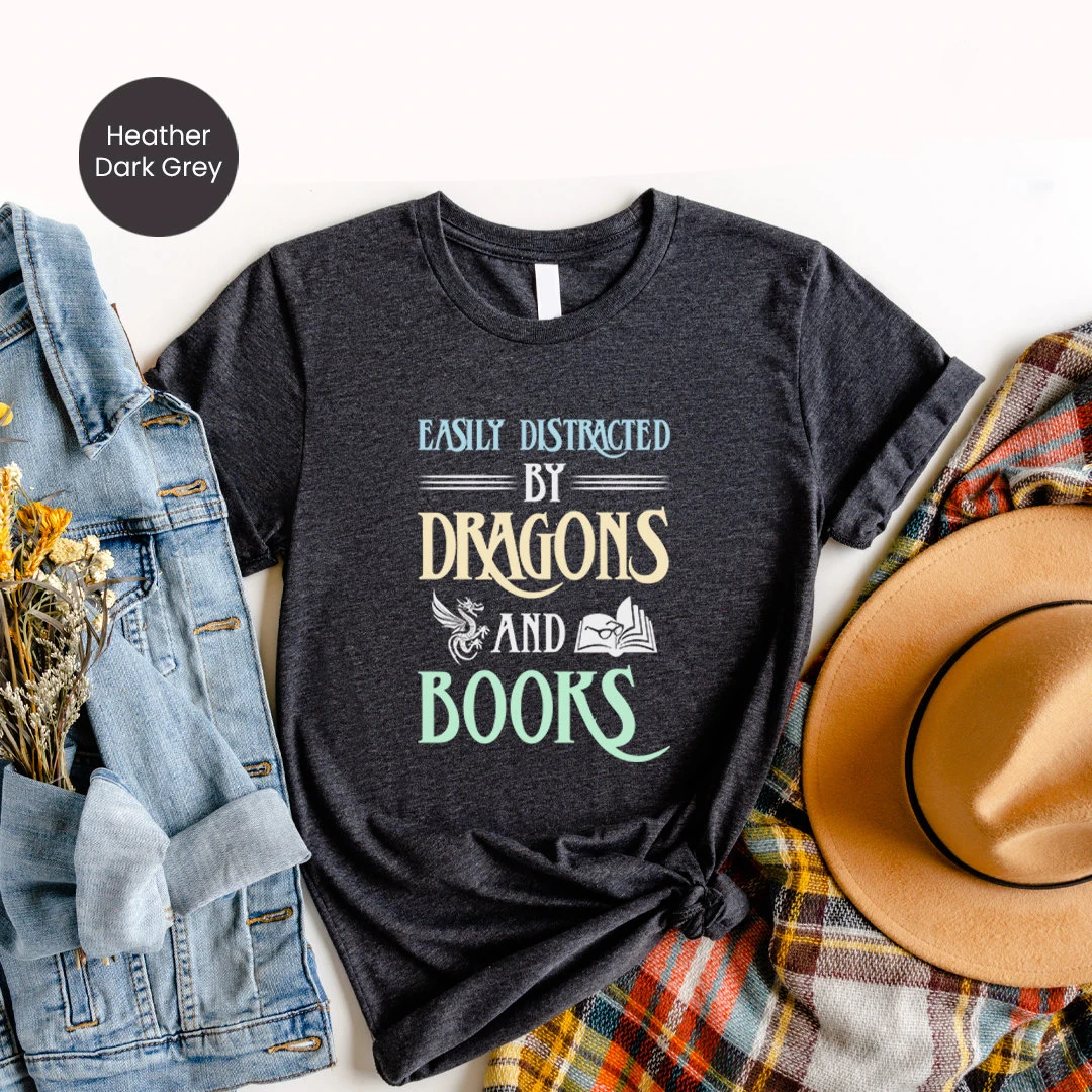 easily distracted by dragons and books funny slogan women t-shirt new hot sale popular vintage all match casual female shirt