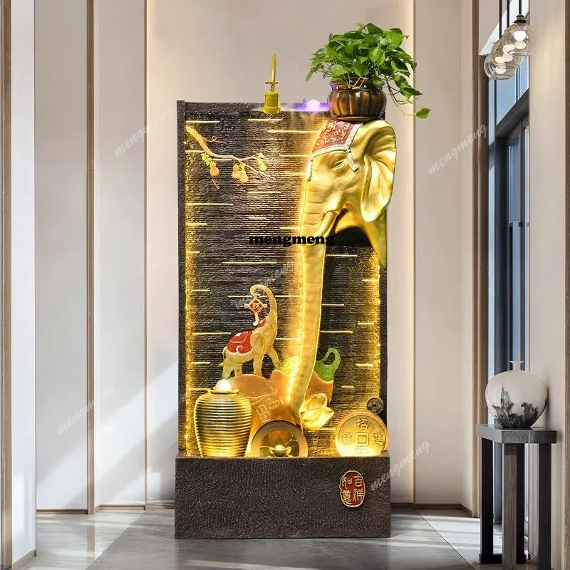 Y136 Elephant Water Curtain Floor Fountain Feng Shui Wheel Wealth-Attracting Rockery Opening Housewarming Gift