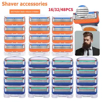 16/32/48pcs Shaving Razor Stainless Steel Blades Refills Durable Shaver Replacement Safety 5 Layer for Gillette Fusion Proglide
