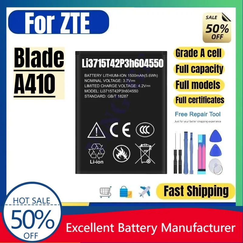 

0 Cycle Li3715T42P3h604550 Battery for ZTE Blade A410 Phone High Quality Replacement Lithium Ion Grade A Cell with Tools