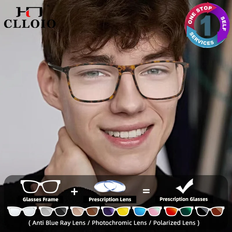 

CLLOIO Simple Design Men Progressive Prescription Glasses Fashion Square Myopia Eyeware Anti Blue Light Photochromic Eyeglasses