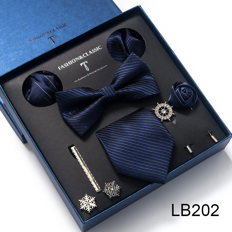 Hochwertiges Krawatten-Set, luxuriöse Geschenkbox, Seidenkrawatten-Set, 8 cm, festliches Geschenk, Krawatte, Einstecktücher, blaues Weihnachtsgeschenk – Detail 4