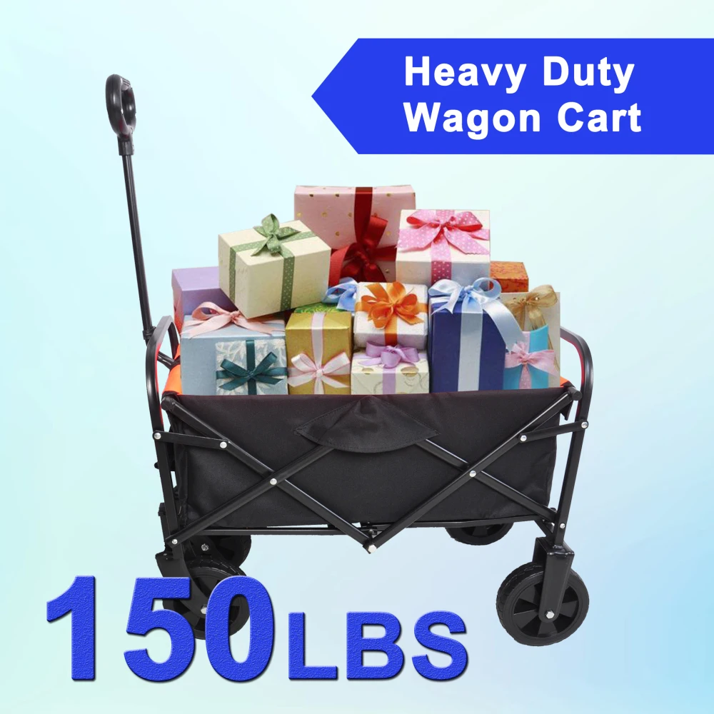 Mini Folding Wagon Garden Shopping Beach Cart, Wagon Gardon Cars with Two Brakes for Beaches, Gardens, Parks, Camping