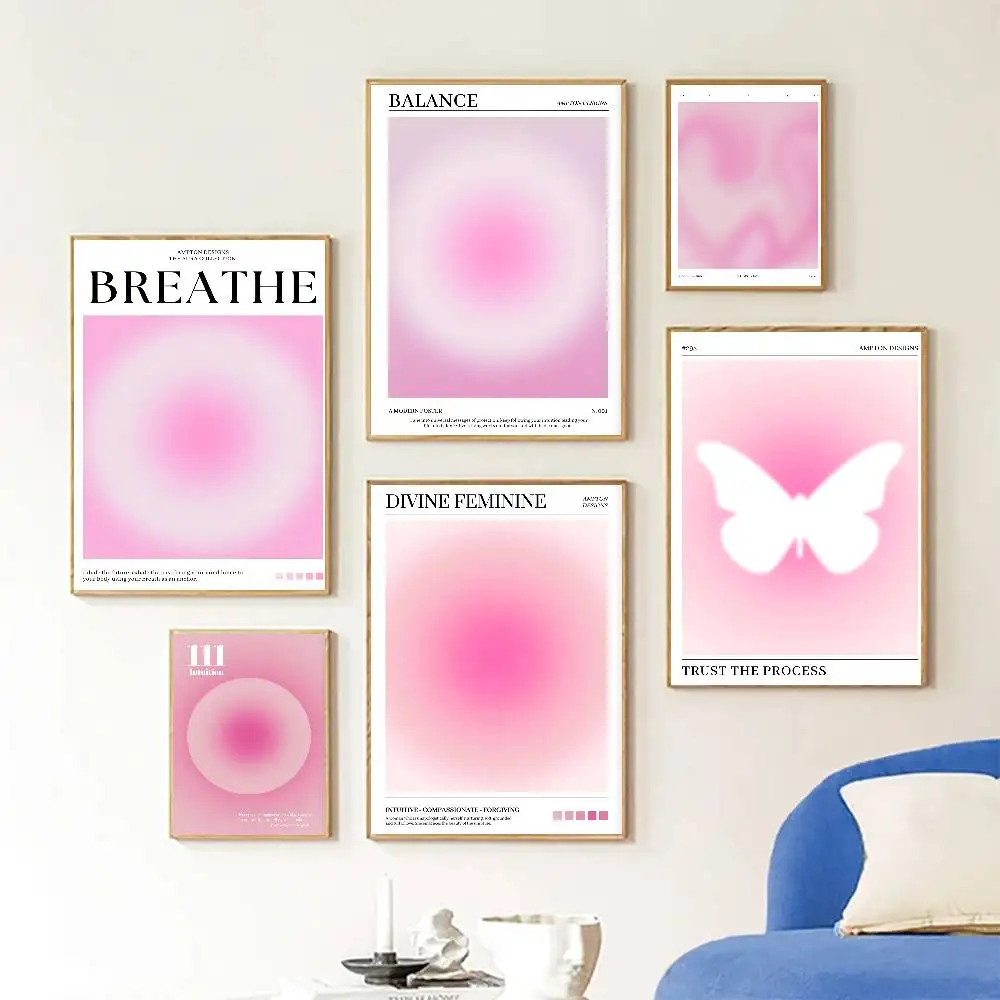 Pink Aura Affirmation Love Circle Butterfly Poster Self-adhesive Art Room Entrance Restaurant Wall Decor Art Painting