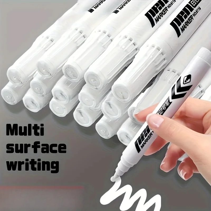 6pcs White Marker Set - High-Quality Smudge-Proof Oil-Based Ink, Medium Tip for Plastic, Glass & Metal Surfaces,Permanent Marker