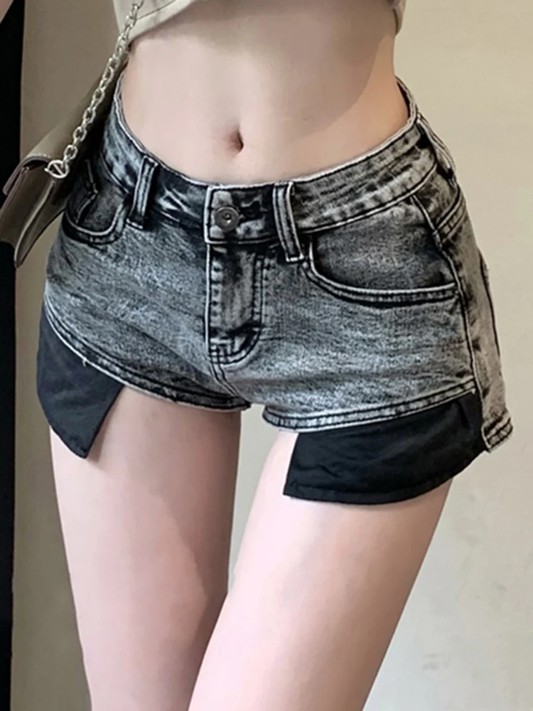 

Y2K Retro American Denim Shorts Women Summer High Waist Slimming Hip Hugging A Line Hot Pants Outerwear Design