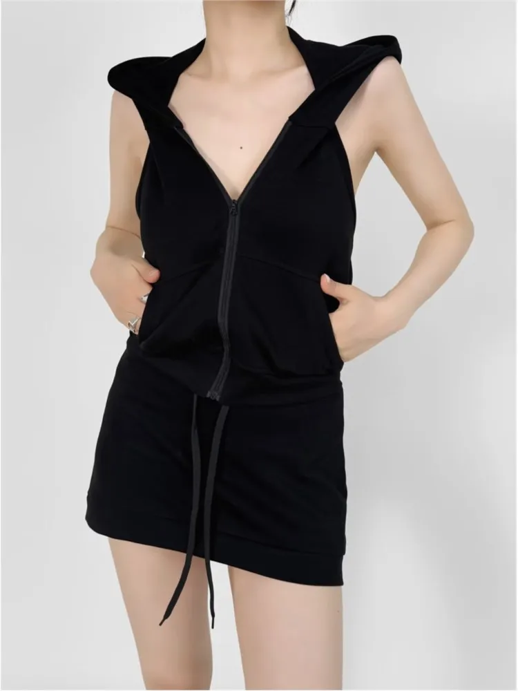

Women Fashion Slim Tracksuits 2 Piece Set Spring Summer Casual Hooded Sleeveless Short Top Bodycon Skirt Outfits Femme Clothing