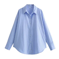 2024ZAR * primavera/estate vendita calda nuova moda Casual da donna Versatile camicia Oxford a righe blu allentata