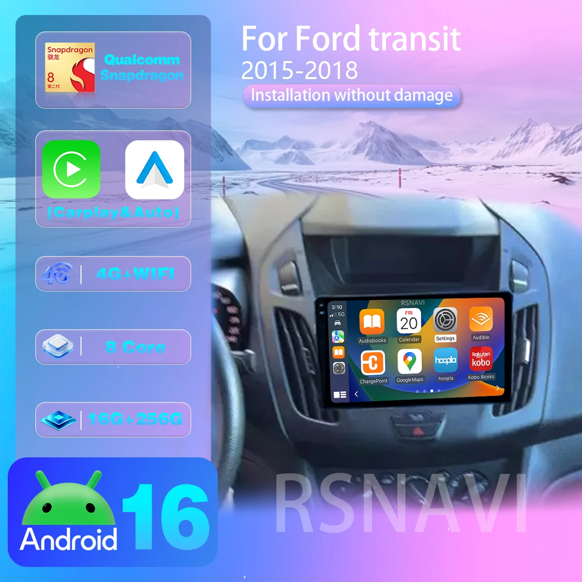 Android 16 For Ford Transit 2015 - 2018 Carplay Auto 2K Screen DSP Car Radio Multimedia Player BT Multimedia Player Snapdragon