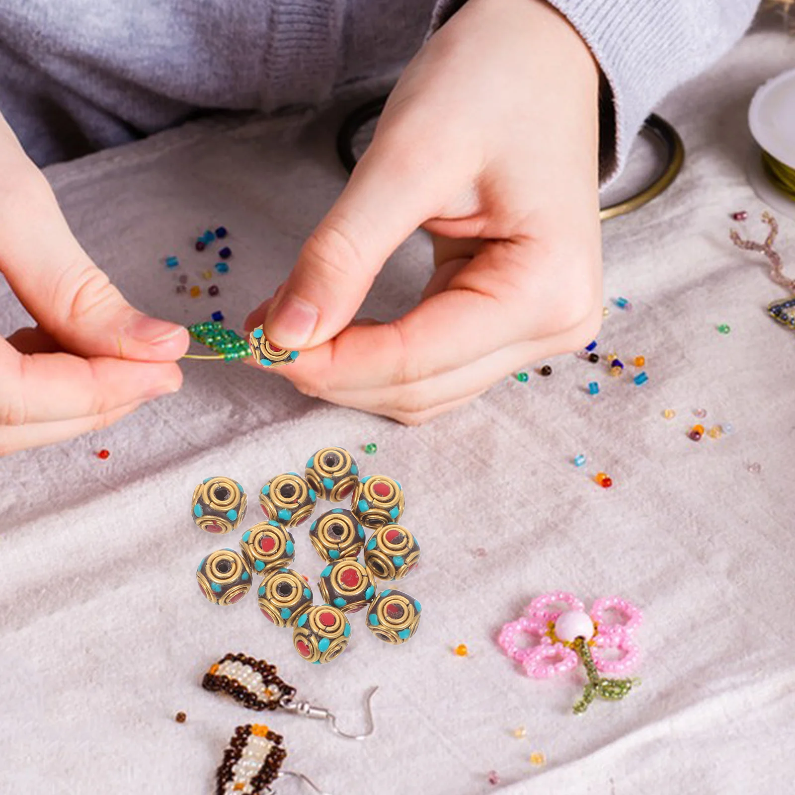 

12Pcs Brass Tibetan Buddhist Spacer Beads Large Hole Loose Beads for Jewelry Making Bracelets Necklaces Crafts Accessories