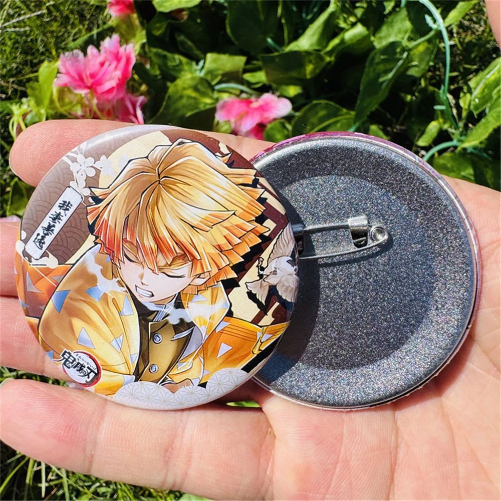 58mm Anime Agatsuma Zenitsu Hashibira Inosuke Kamado Tanjirou Kokushibo Cosplay COSTUME Badge Pin SPTE Tinplate Brooch﻿ Prop