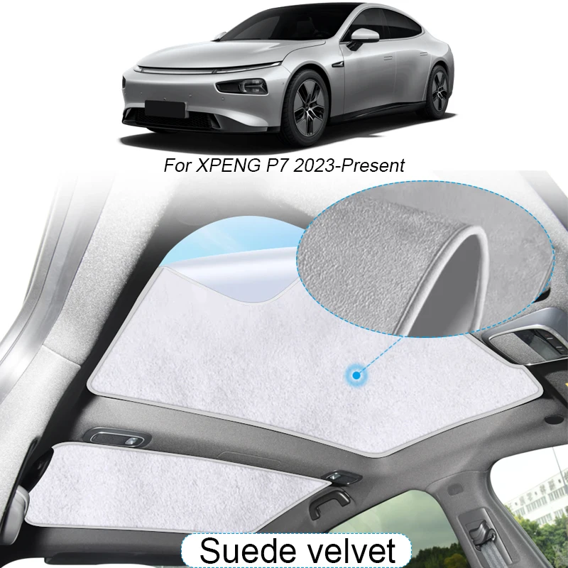 

Car Suede Fabric Electrostatic Adsorption Sunroof Sunshade For XPENG P7 P7i 2023-2025 Heat Insulation Skylight Auto Accessory