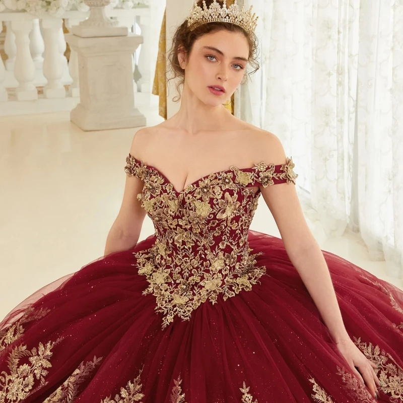 Burgundy ผู้หญิงงานแต่งงานชุดลูกไม้ Tulle ทองดอกไม้ Appliques แขนกุดสําหรับเพื่อนเจ้าสาวชุดราตรีวันเกิดพิธีชุด