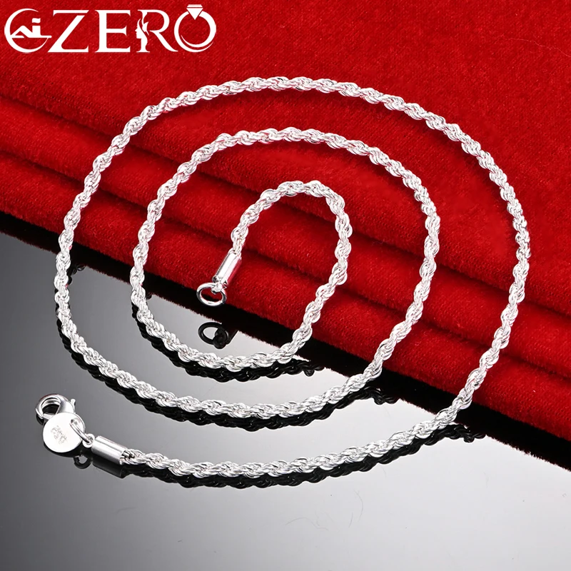 

ALIZERO 16-30 inch 925 Sterling Silver 3MM Twisted Rope Chain Necklace For Women Men Charm Fashion Party High Quality Jewelry