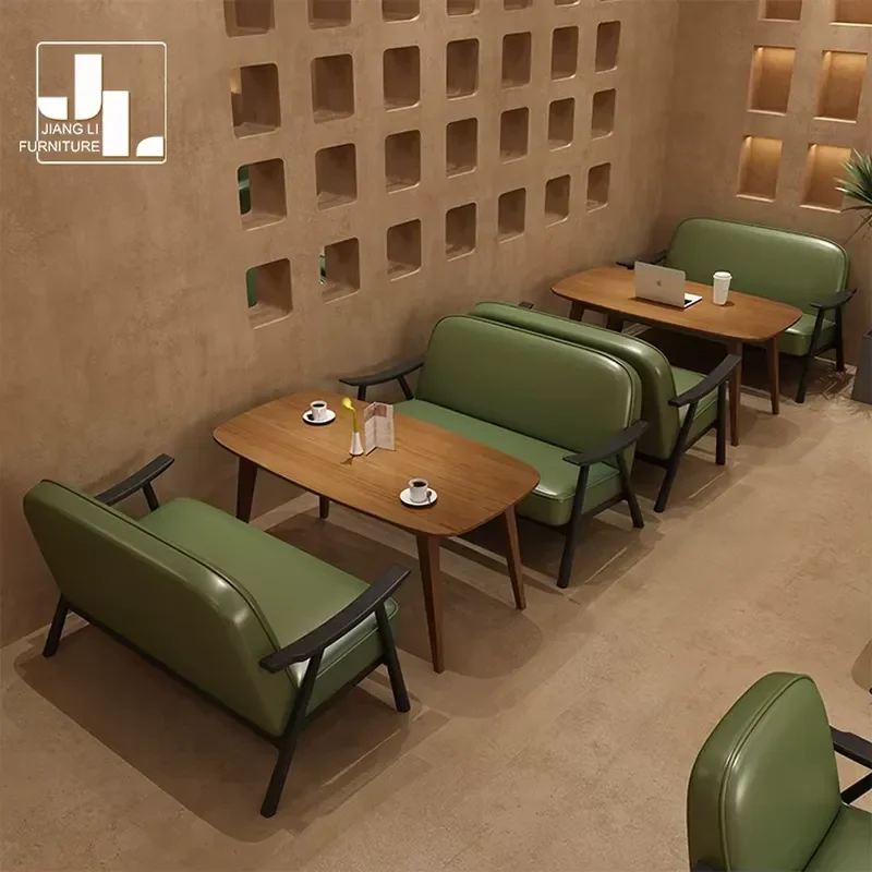 Nordic Wood Frame Dining Table Chair Set Leather Sofa Booth for Restaurant Cafe Hotel Furniture